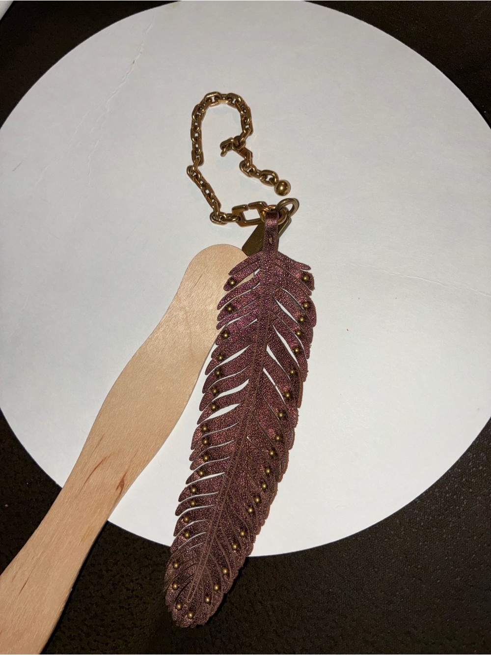 Leather Feather Keychain Charm in Deep Burgundy